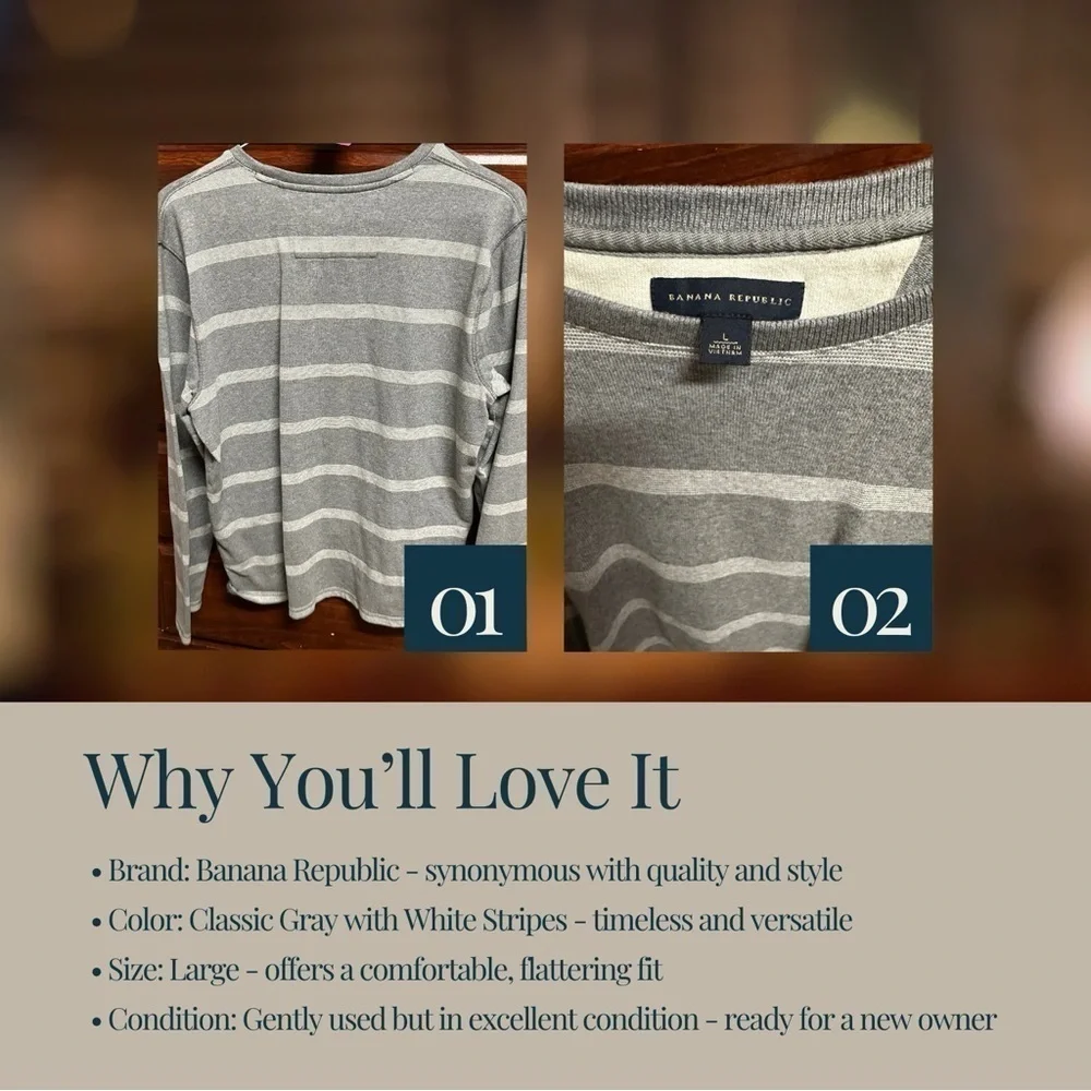 Banana Republic Striped long sleeve - Gray (Size Large)